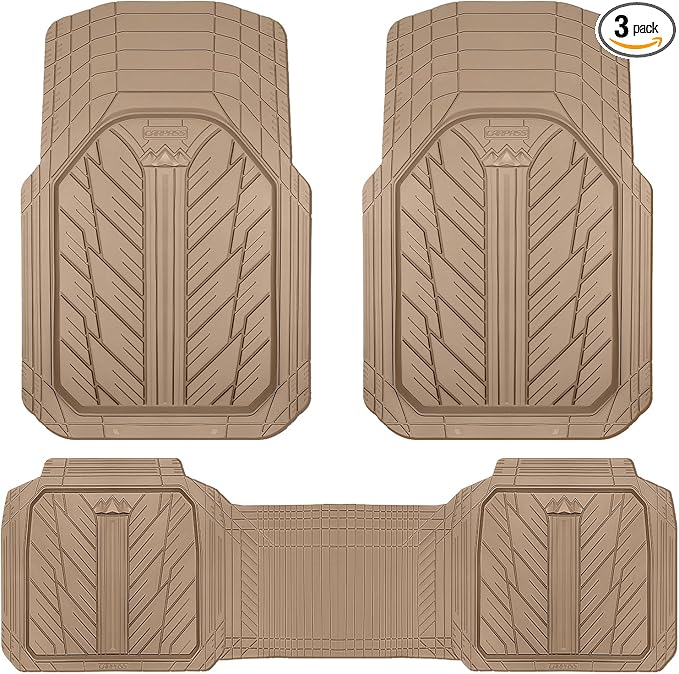 CAR PASS Heavy Rubber Car Floor Mats, Deep Waterproof Car Mats All Weather, Universal Trim-to Fit Automotive Floor Mats for Car SUV Truck Van, Durable Floor Liners All Beige