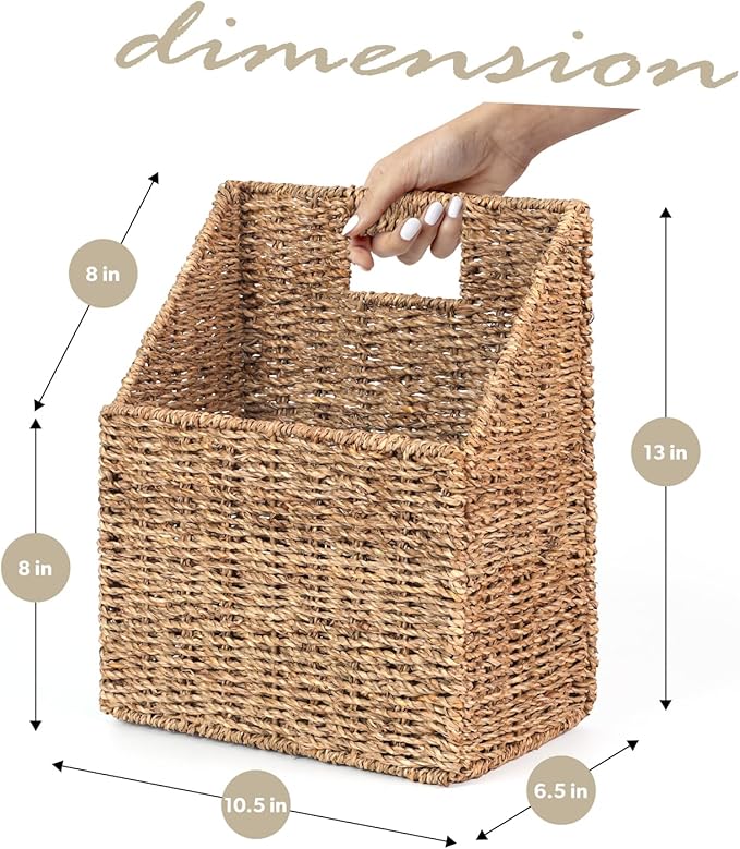 Wicker Hanging Storage Basket (10,5"Lx6,5"Wx13"H), Set of 2 Wall Baskets, Water Hyacinth Baskets, Wall Decor Hyacinth Basket 