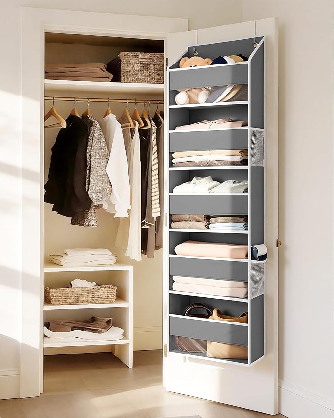 ULG Over-the-Door Organizer 5 Tiers, Large Pocket Hanging Rack with 4 Mesh Side Pockets, Space Saving Closet Door Organizer f