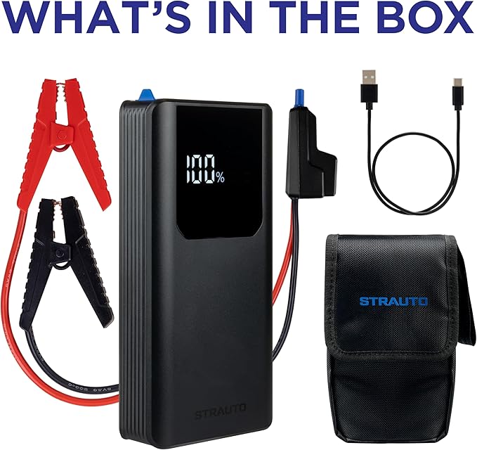 Car Battery Jump Starter, 12V Portable Jump Starter Battery Pack, Jumper Cables, Storage Case, USB-A/USB-C Cable,