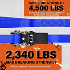Ratchet Tie Down Straps, 2340lb Break Strength, 4pc 1inch x 16FT Ratchet Strap Set with Padded Handles & Coated S Hook W/Safety Clip, Cargo Strap Tie-Down for Motorcycle, Truck (Blue)