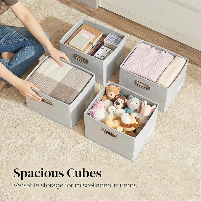 PRANDOM Storage Bins with Lids [3-Pack] Linen Fabric Foldable Storage Boxes Organizer Containers Baskets Cube with Cover for 