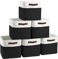 FinishingBo Cube Storage Baskets 6 Pack, 11x11 inch Cube Storage Bins with Leather Handles for Shelf Closet (White/ Black)