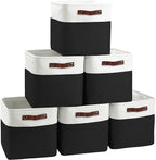 FinishingBo Cube Storage Baskets 6 Pack, 11x11 inch Cube Storage Bins with Leather Handles for Shelf Closet (White/ Black)