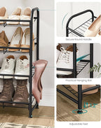 SONGMICS Stackable Shoe Rack, 4 Tier Metal Shoes Rack Storage Shelf, Holds up to 16 Pairs Shoes, Adjustable Slanted Shelves S
