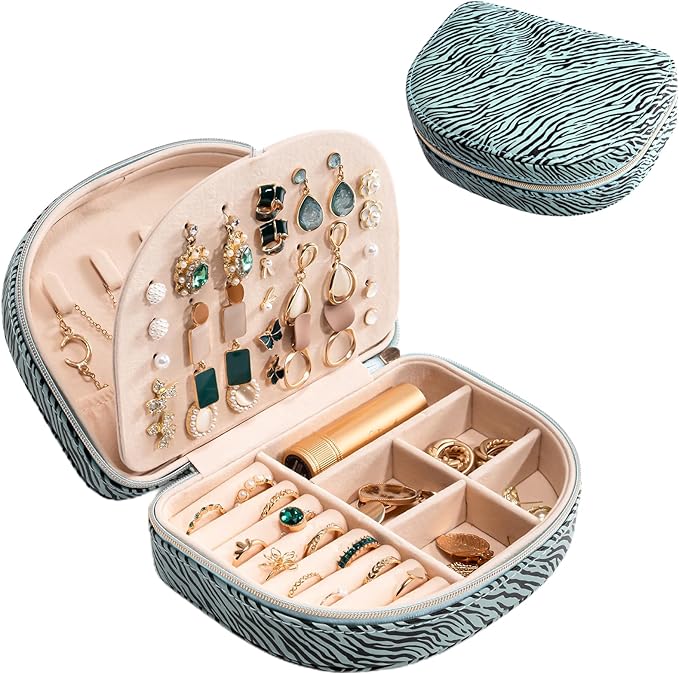 ProCase Travel Size Jewelry Box, Medium Portable Seashell-Shaped Jewelry Case, 2 Layer Jewelry Organizer in PU Leather for Wo