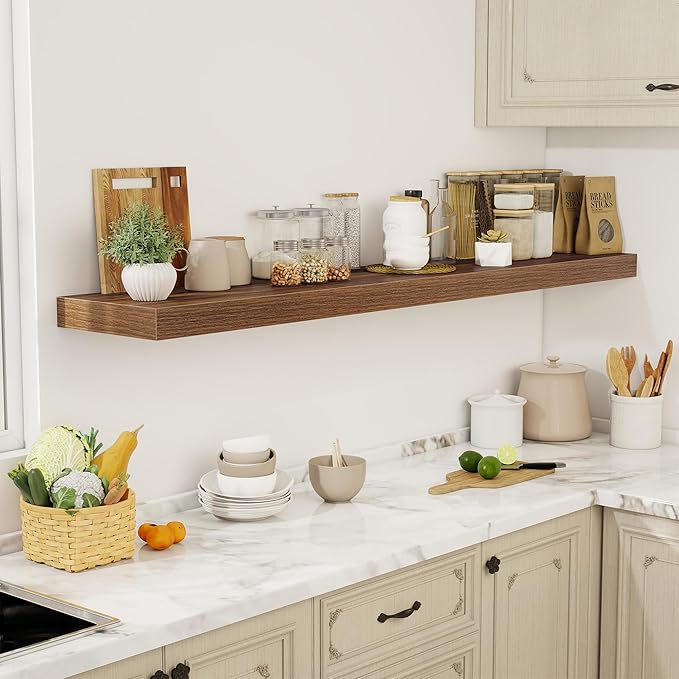 72 Inch Floating Shelves, 12" Deep Floating Shelf Wall Mounted, 72" Wall Shelves, Rustic Deep Bookshelf, Extra Deeper & Thick