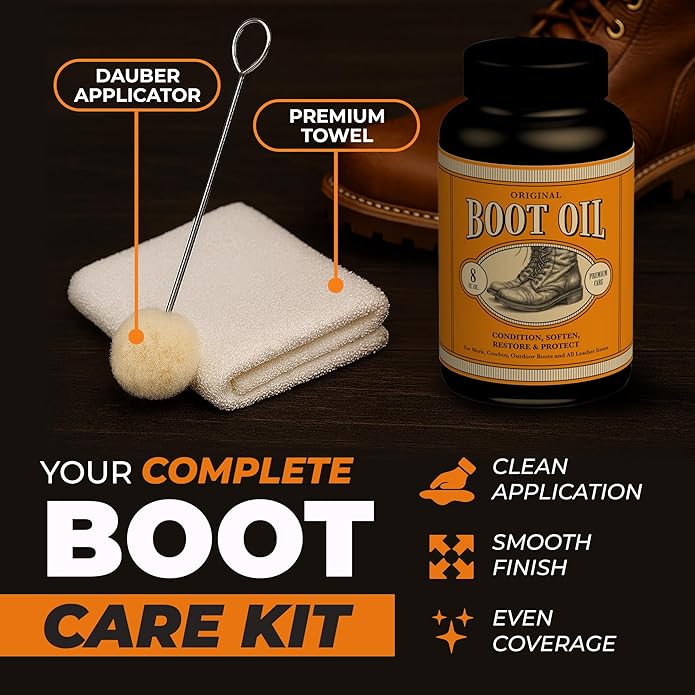 Leather Boot Oil for Work & Cowboy Boots – Deep-Conditioning Formula, Restore and Protects Dry, Cracked Leather Boots & Shoes