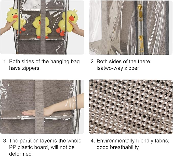 Clear Handbag Storage Organizer Dust Cover Bags-Over The Door Handbag Storage Organizer with Zippers 4 Grids Vesiable Fully E