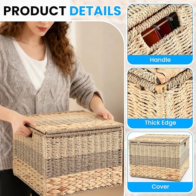 Decorative File Box 14 x 12 x 11 in Wicker Seagrass File Basket Organizer for Letter Size Hand Woven Hanging Filing Cabinet w