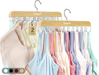Gomyrod Bra Hanger for Closet, Tank Top Hangers 2 Pack w/20 Hooks Holds 40 Bras, Capacity Foldable Wood Space Saving Hanger, 