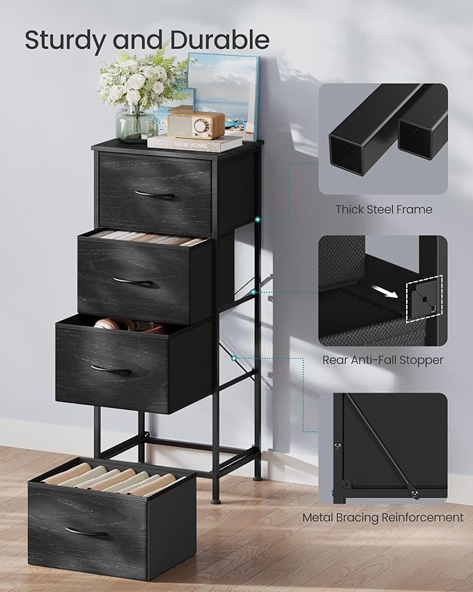SONGMICS BELLAH Collection - Dresser for Bedroom, Chest of Drawers, Storage Organizer Unit, Closet, Entryway, Steel, 4 Drawer