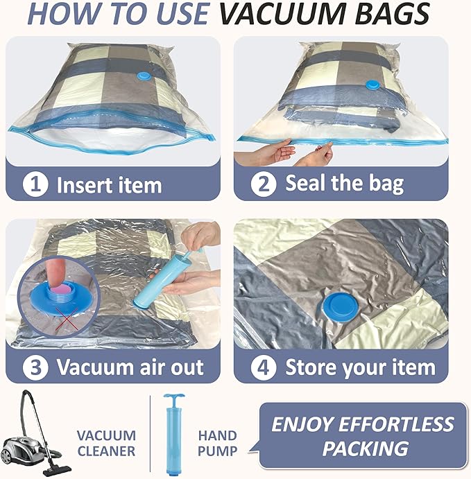 Cozy Essential Vacuum Storage Bags, 80% Compression Vacuum Seal Space Saver Plastic Packaging Bags for Clothes, Blankets, Pil