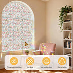 Pink Magnolia Window Privacy Film Rainbow Film Decorative, 3D Static Stained Glass Window Cling for Glass Door Room Wedding Valentines Stickers, 16.9" x 39.4"