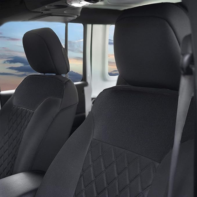 FH Group Car Seat Cover Cushion - 2 Pack Seat Covers for Cars Trucks SUV, Solid Black Neosupreme Car Seat Cushions, Waterproo