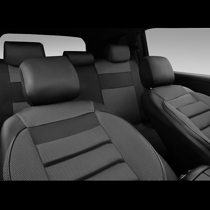 CAR PASS Leather 3D Foam Back Support Car Seat Covers Full Set Air Mesh Automotive Seat Covers, All Season Car Seat Cover Fit