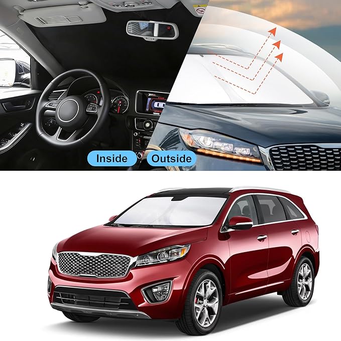 Front Windshield Sun Shade Foldable Car Front Window Sun Shade Windshield Shade Custom Fit for 2016-2020 Kia Sorento Block UV Rays Accessories Heat Keep Cooler