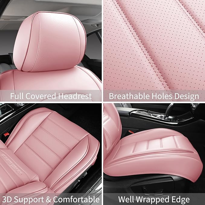 Pink Car Seat Covers Full Set, Universal Faux Leather Seat Covers for Cars 5 Seats, Waterproof Leather Car Seat Covers, Comfo