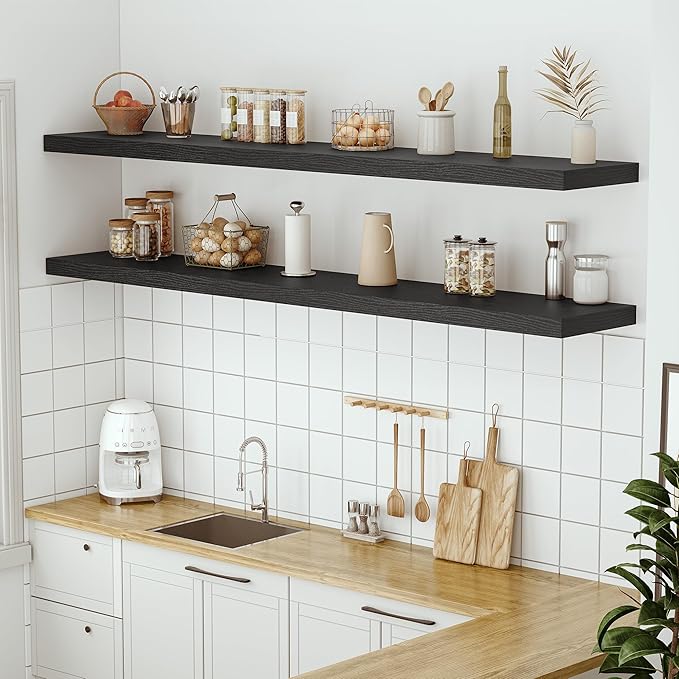 Vivelove 72 Inches Floating Shelves Wall Mounted, 12" Deep Wall Shelves for Bedroom, Bathroom, Living Room, Kitchen, Office, 