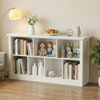 Unikito 7 Cube Storage Book Shelf - 50" Wide Wood Cube Storage Organizer, Wooden 2 Tiers Floor Standing Low Bookcase for Livi