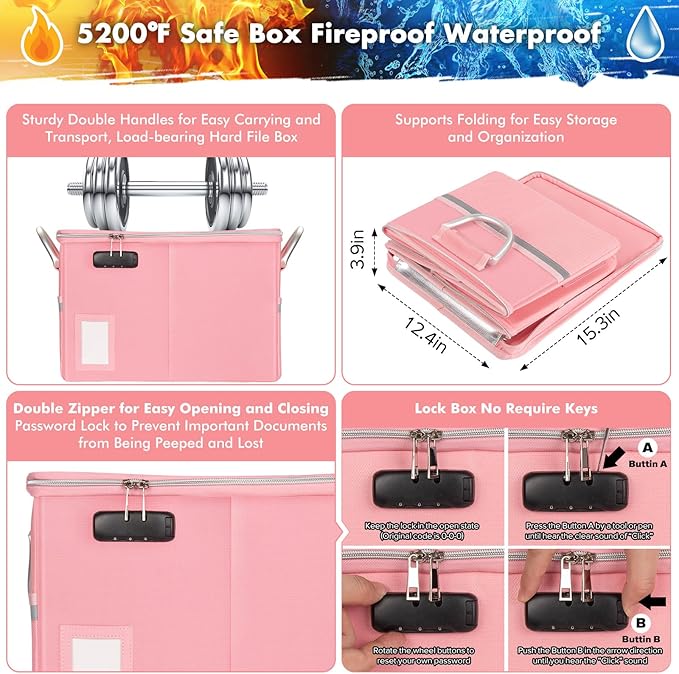 TOMKID 5200°F Fireproof Document Box, Fire Important Document Organizer with Lock, Upgraded Heat Insulated Filing Storage Cab
