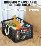 HUUSMOT 2-Pack Pastel Plastic Storage Baskets, Collapsible Crates for Organizing, Space-Saving Bins for Classroom, Kitchen, O