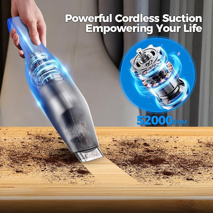 Handheld Vacuum Cordless -Car Vacuum Portable Cordless Cleaner Powerful Suction,1.2lbs Lightweight, Type-C Charge, Multiple A