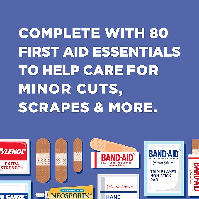 BAND-AID Brand Travel Ready Portable Emergency First Aid Kit for Minor Wound Care, Perfect for Home, Car, Travel, Camping Ess