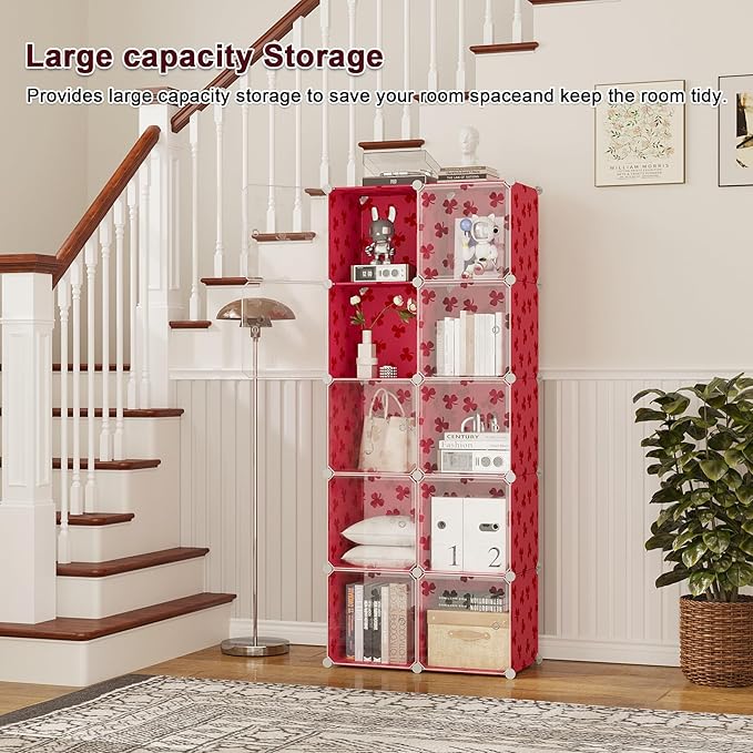 C&AHOME Cube Storage Organizer with Doors, 10-Cube Shelves, DIY Plastic Modular Bookshelf, Closet Clothes Storage Shelving Id