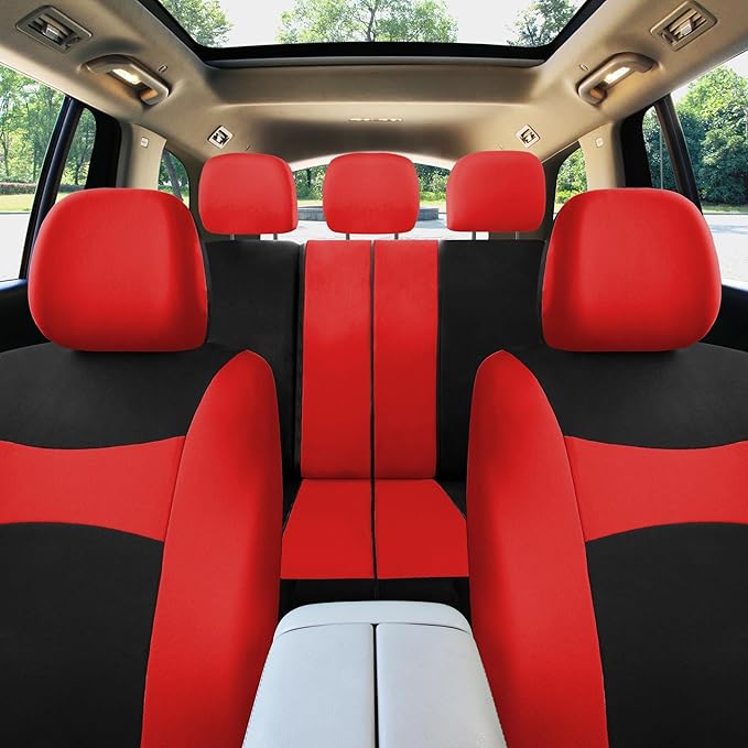 FH Group Car Seat Covers Full Set Cloth, Universal Fit combo, Automotive Covers, Low Back Front Airbag Compatible,Split Bench