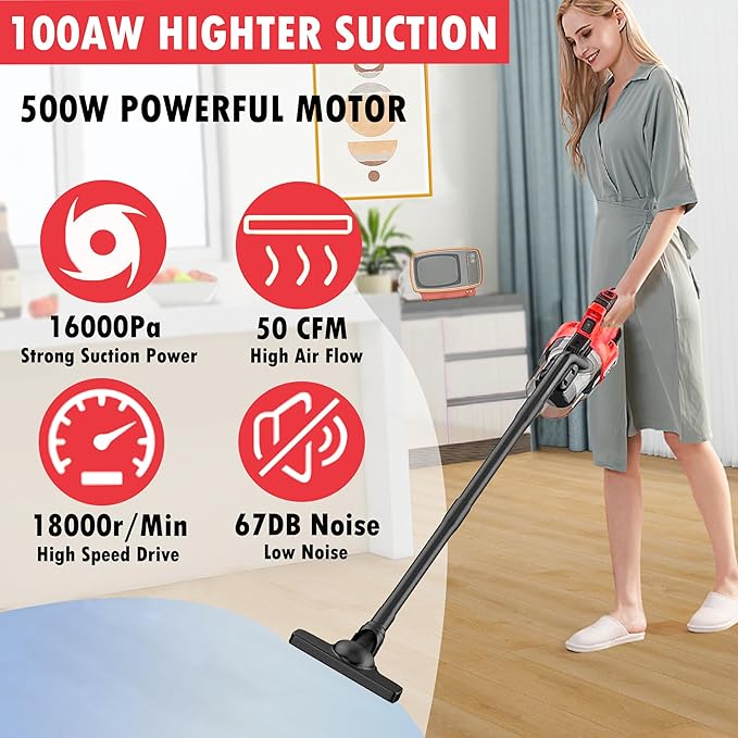 Cordless Vacuum Cleaner for Milwaukee M18 Battery, 5 in 1 Cordless Vacuum with 500W Brushless Motor Max 18000r/Min，50CFM 100A
