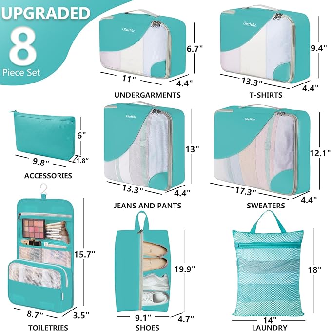 8 Set Packing Cubes for Travel, Gifts for Women Mom,Anti-Tearing Suitcase Organizer for Luggage with Shoe & Hanging Toiletry 