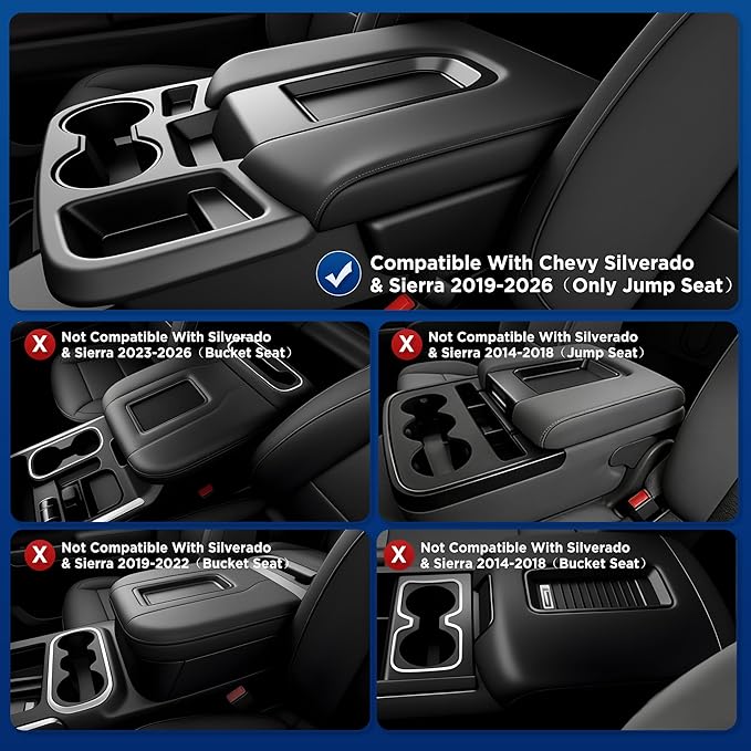 Center Console Hanging Organizer Tray for Chevy Silverado/Sierra 1500(2019-2026) & Silverado/Sierra 2500HD 3500HD(2020-2026) Accessories(Split-Bench Folding Seat Only) Black