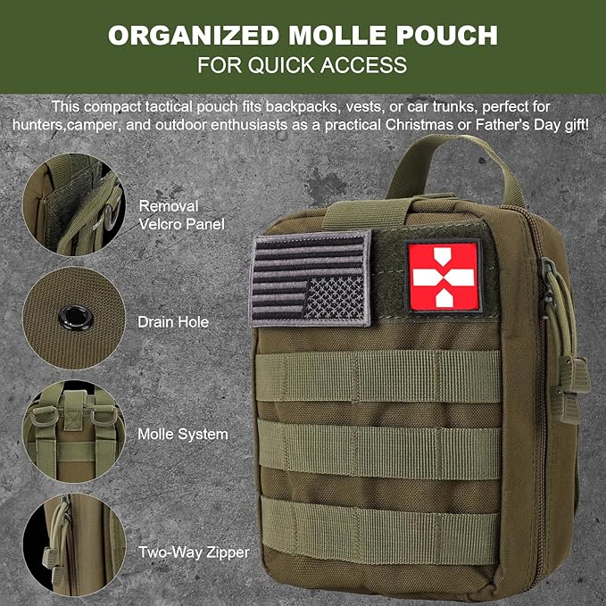 Gifts for Men Christmas Dad, Survival Kit, 150 PCS Survival Gear and Supplies Equipment with Trauma Bag, Molle Pouch Emergenc