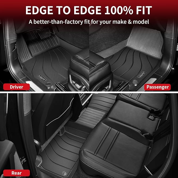 LASFIT Floor Mats for Porsche Cayenne 2019-2026 All Weather Floor Liner TPE Custom Fit 1st & 2nd Row Rubber Car Mats for Porsche Cayenne Automotive Accessories, Black, Easy to Clean