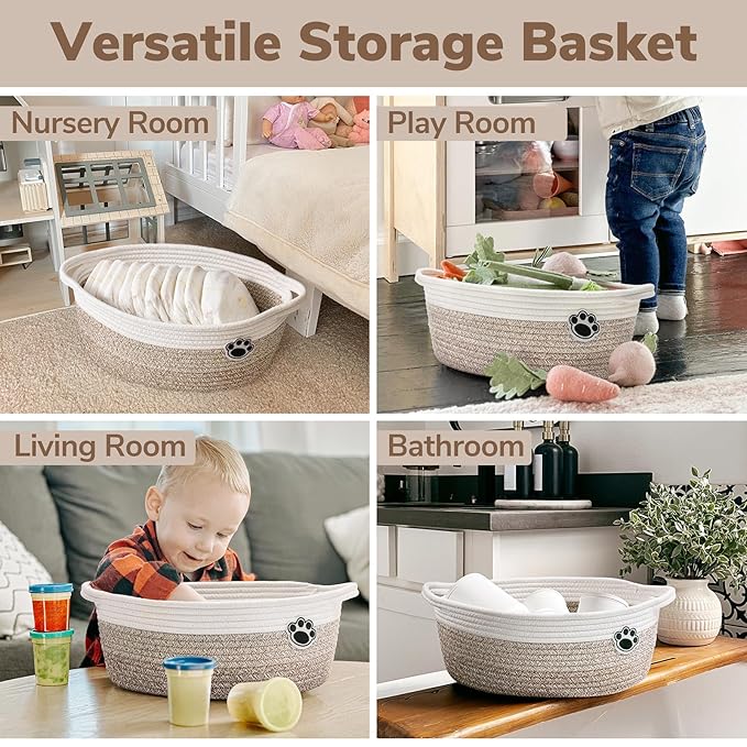 Dog Toy Basket Small Gift Basket for Baby, 12"x 8" x 5" inches Woven Storage Baskets for Dog Cat, Nursery Storage Baskets for