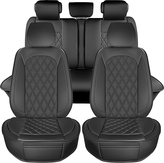 LINGVIDO Car Seat Covers Full Set (5 Seats) - Premium Perforated Nappa Leather, Waterproof Shield, Omni-Adapt Fit SUVs Sedans