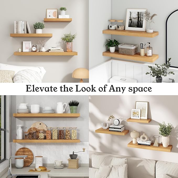 Floating Shelves for Wall, 7.9" Deep Wall Mounted Wood Shelves for Bathroom, Bedroom, Living Room, Kitchen, Hanging Shelf for