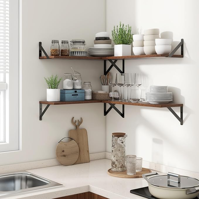 Axeman 24 Inch Floating Shelves | 8 Inch Deep Walnut Wall Shelves Set of 2 | 24W x 8D Rustic Wood Shelves for Bookshelf Livin