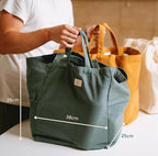 Nook Theory 3-Pack Reusable Grocery Bags - Heavy Duty, Large 12 Oz Cotton Canvas Reusable Shopping Bags With Pockets, 100% Cotton Cloth Grocery Totes, Foldable Multi Compartment (Sand)