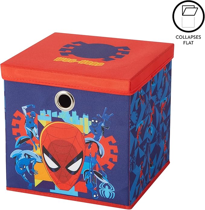 Idea Nuova Marvel Spiderman Collapsible Fabric Storage Cube,10” Organizer Bin with Lid for Bedroom, Playroom, and Closet