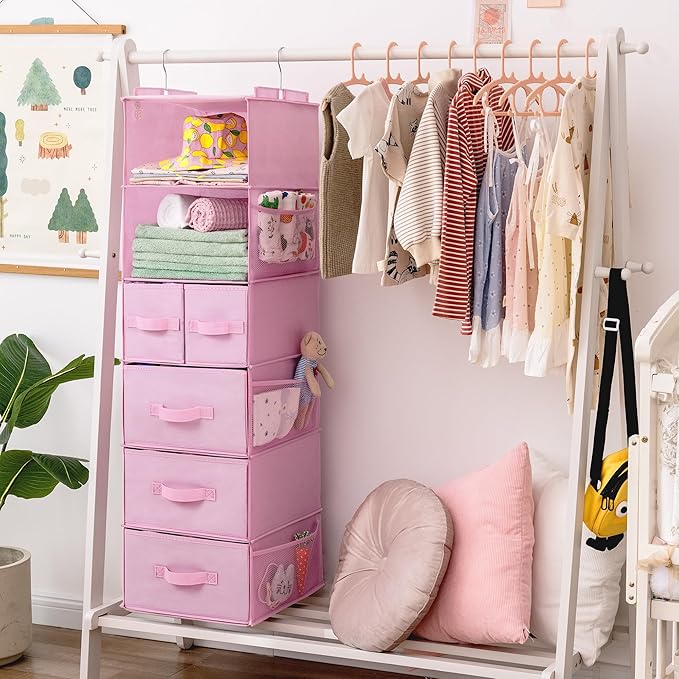 GRANNY SAYS Hanging Closet Organizers and Storage, 6 Shelves Closet Hanging Organizer with 6 Side Pockets, 5 Drawer Storage O