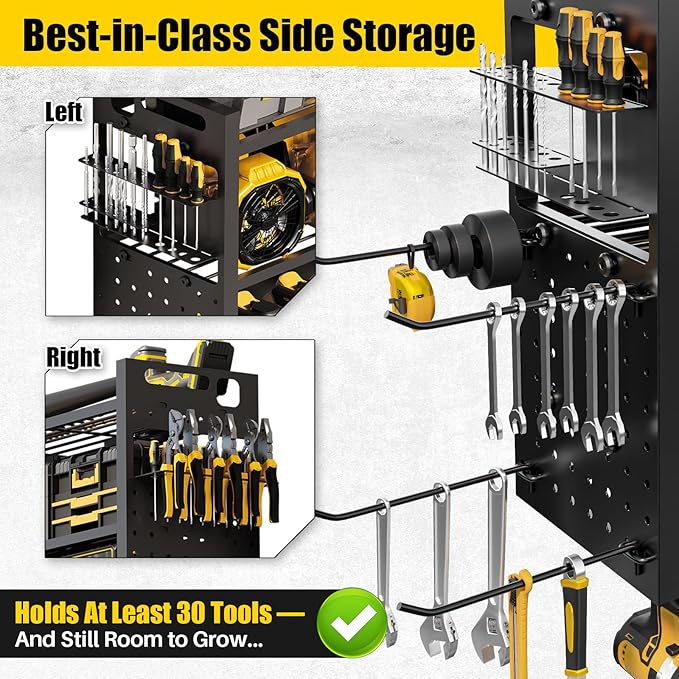 Large 49''W Power Tool Organizer Wall Mount | 620lbs Garage Storage Rack with 12 Cordless Drill Holder | 4-Tier Heavy Duty Ut