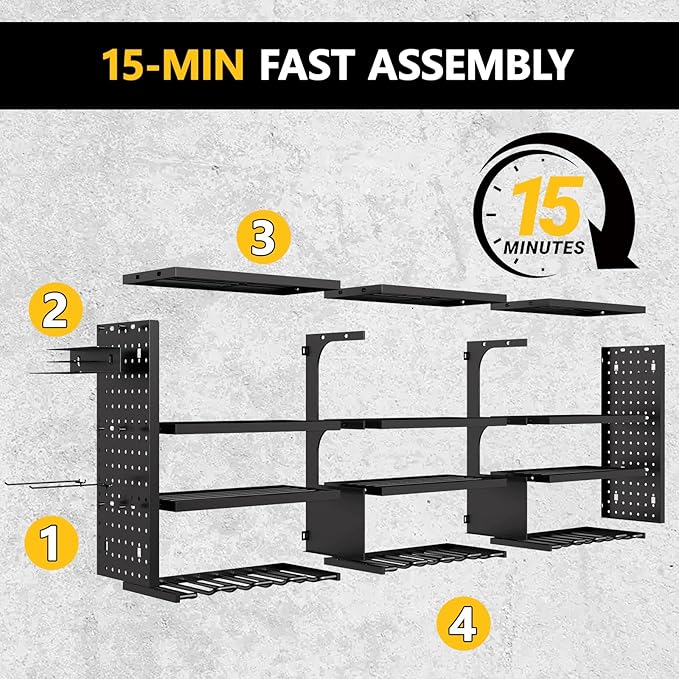 49" W Large Power Tool Organizer Wall Mount, 4 Layer Heavy Duty Metal Tool Storage Rack with 12 Drills Holder, Utility Racks 