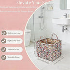 Quilted Laundry Basket with Handles - Multi-Purpose Fabric Storage Basket，Boho Fabric Storage Baskets with Handles for Car, H