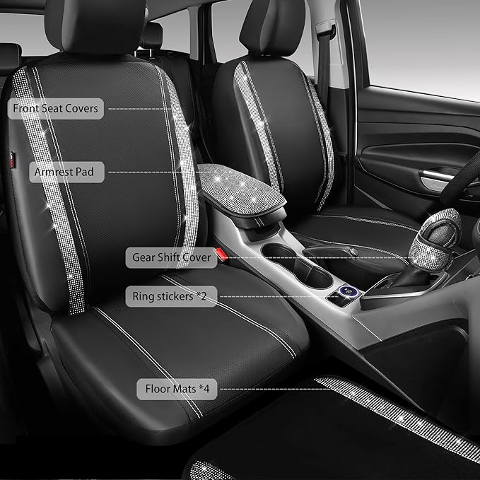 CAR PASS Rhinestone Bling Diamond Car Seat Covers Leather Shining Car Floor Mats Carpet Waterproof Anti-Slip Nibs Car Accesso