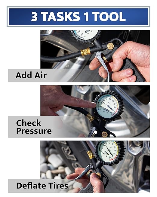 Tire Inflator with Pressure Gauge – Large Glow Dial, Swivel Air Chuck with Gauge and Air Compressor Accessories – 100 PSI
