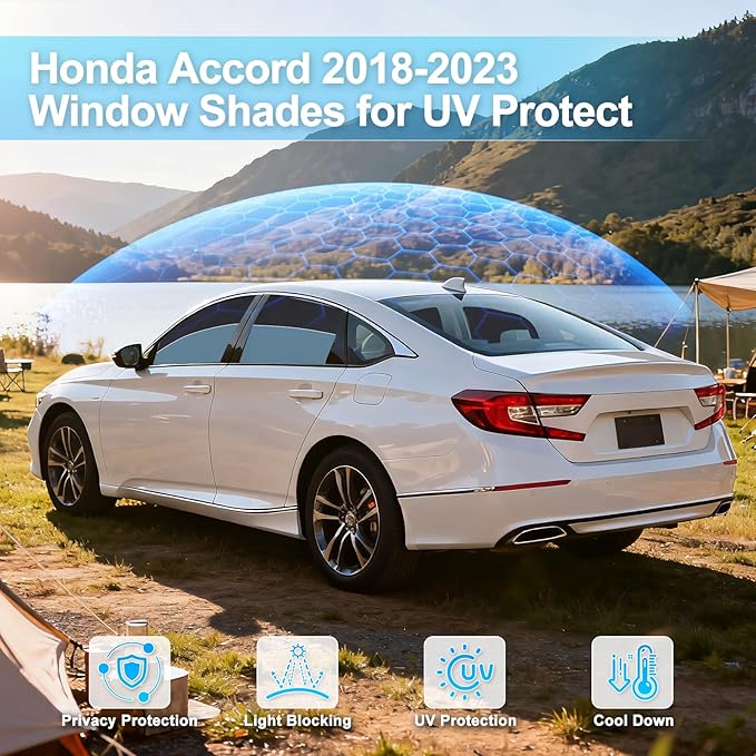 ZATOOTO Car Window Shades Custom Fit for Honda Accord 2018-2023 4-Pack Car Window Covers with 100% UV Protection and Total Blackout Privacy Heat Insulation for Family Travel Baby and Pet Safety