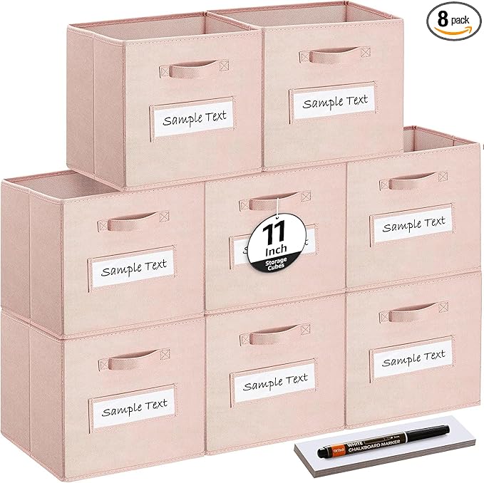 artsdi Fabric storage cubes (Set of 8) 11 Inch Cube Storage Bin, Cube storage with 8 Labels Window Cards & a Pen, Foldable cu