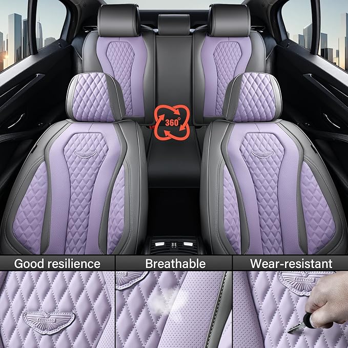 Coverado Automotive Seat Covers, Car Seat Covers Full Set, Purple Car Seat Cover, Car Seat Covers Front Seats Back Seat Cover
